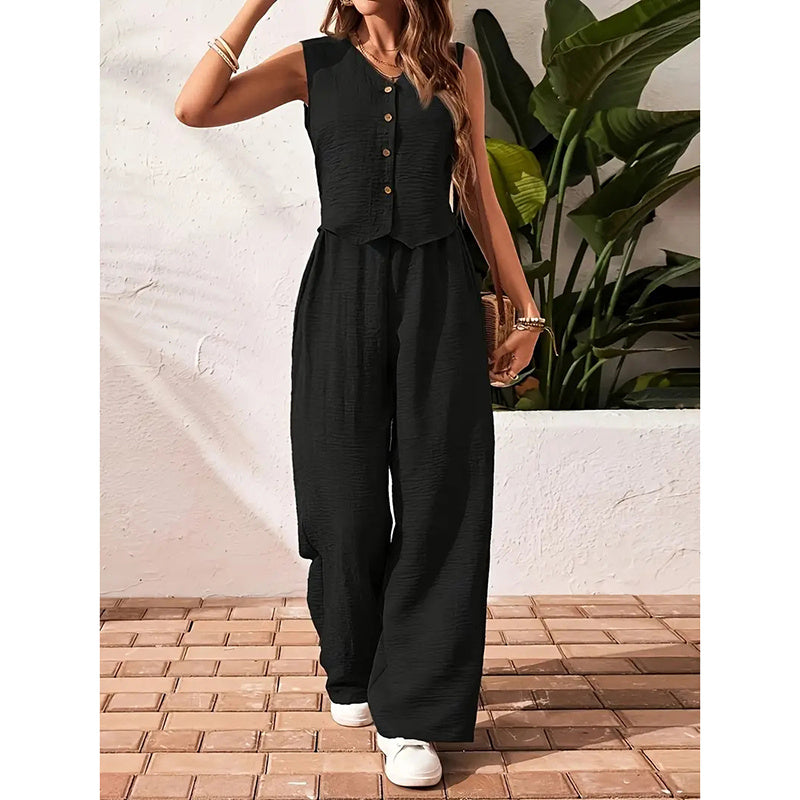 Women’s crop vest blazer wide leg pants set Black