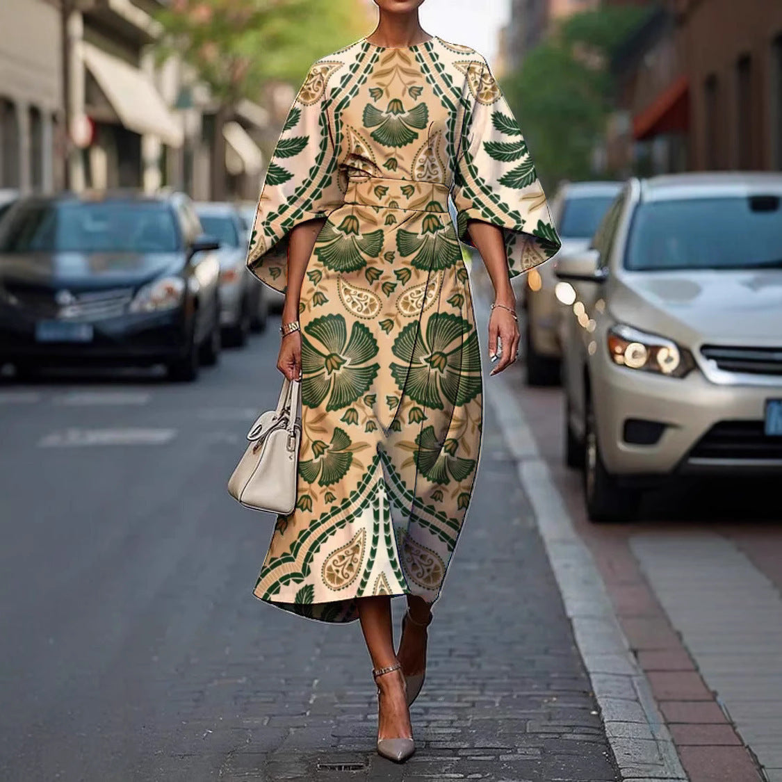 Geometric Print Batwing Sleeve Flowy Maxi Dress – 12 Styles, XS–XXXL Style1