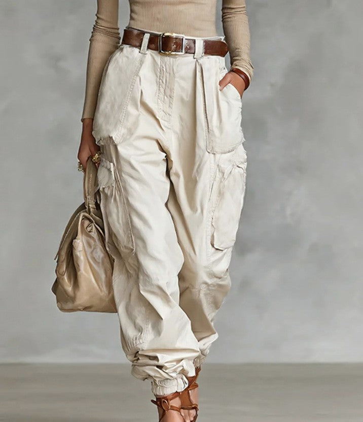 Women’s High-Waist Loose Fit Wide-Leg Casual Trousers Apricot