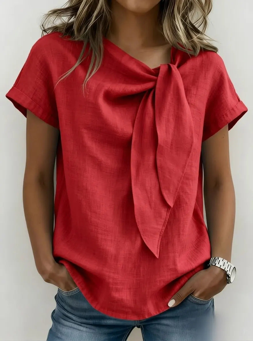 Women's Loose-Fit Short Sleeve Casual Pullover T-Shirt Red