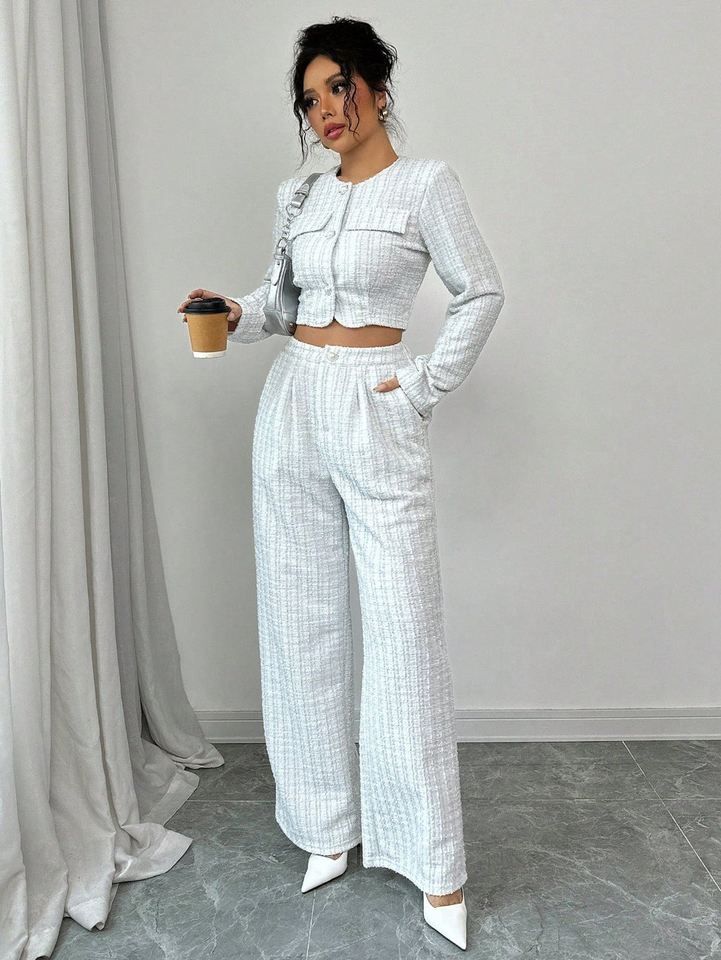 Women’s Tweed Pearl-Button Jacket & Pants Set XS