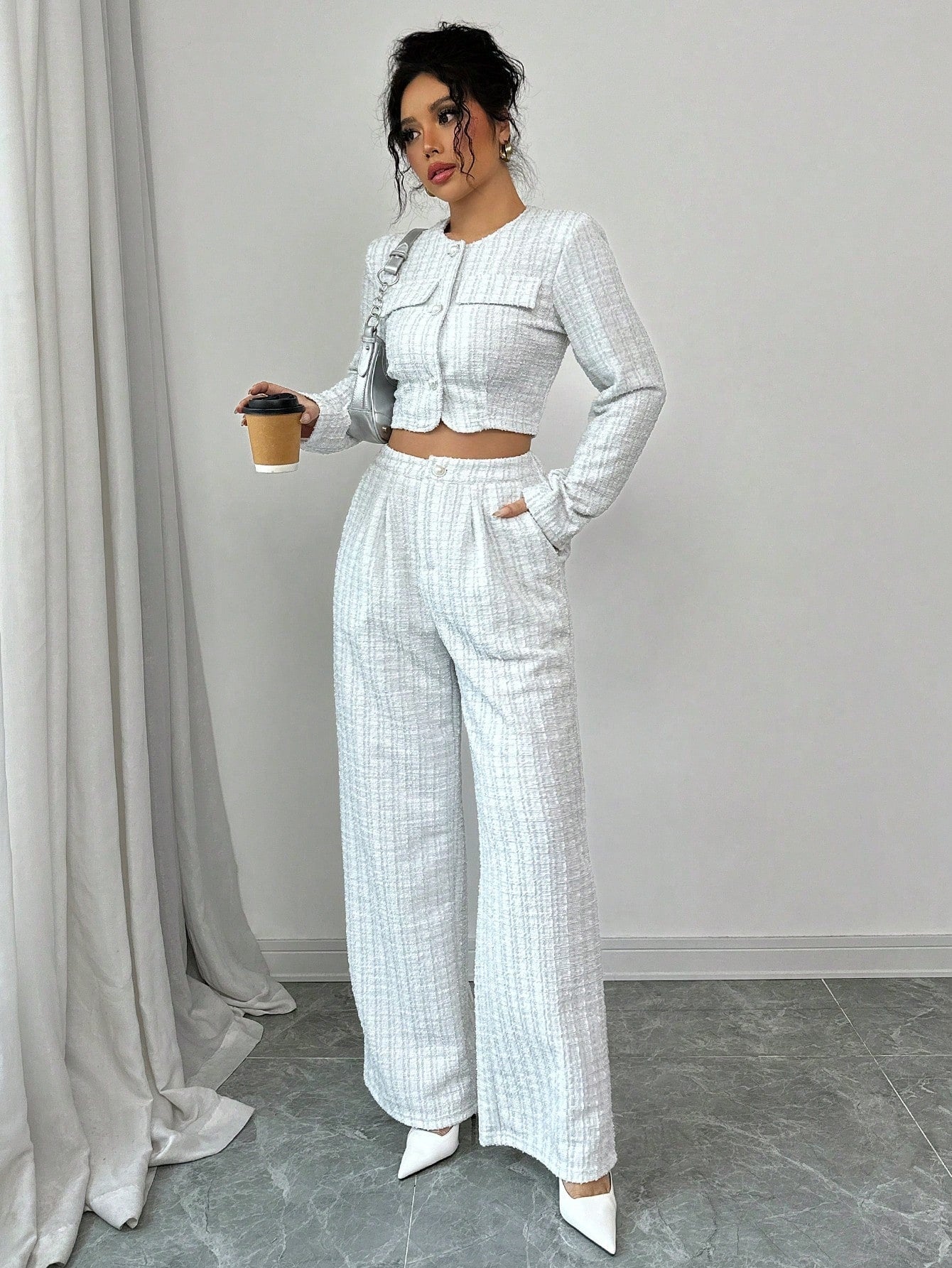 Women’s Tweed Pearl-Button Jacket & Pants Set XS