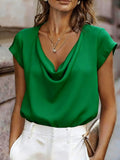 Women's Short-Sleeve Turtleneck Top – Loose Fit Casual Pullover Green
