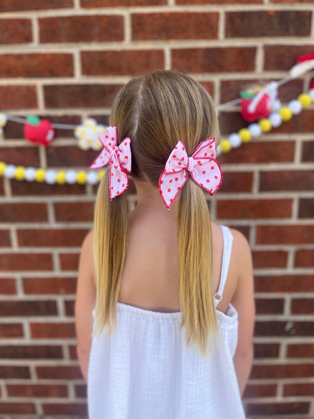 Pink Apple Bow Small Pigtails
