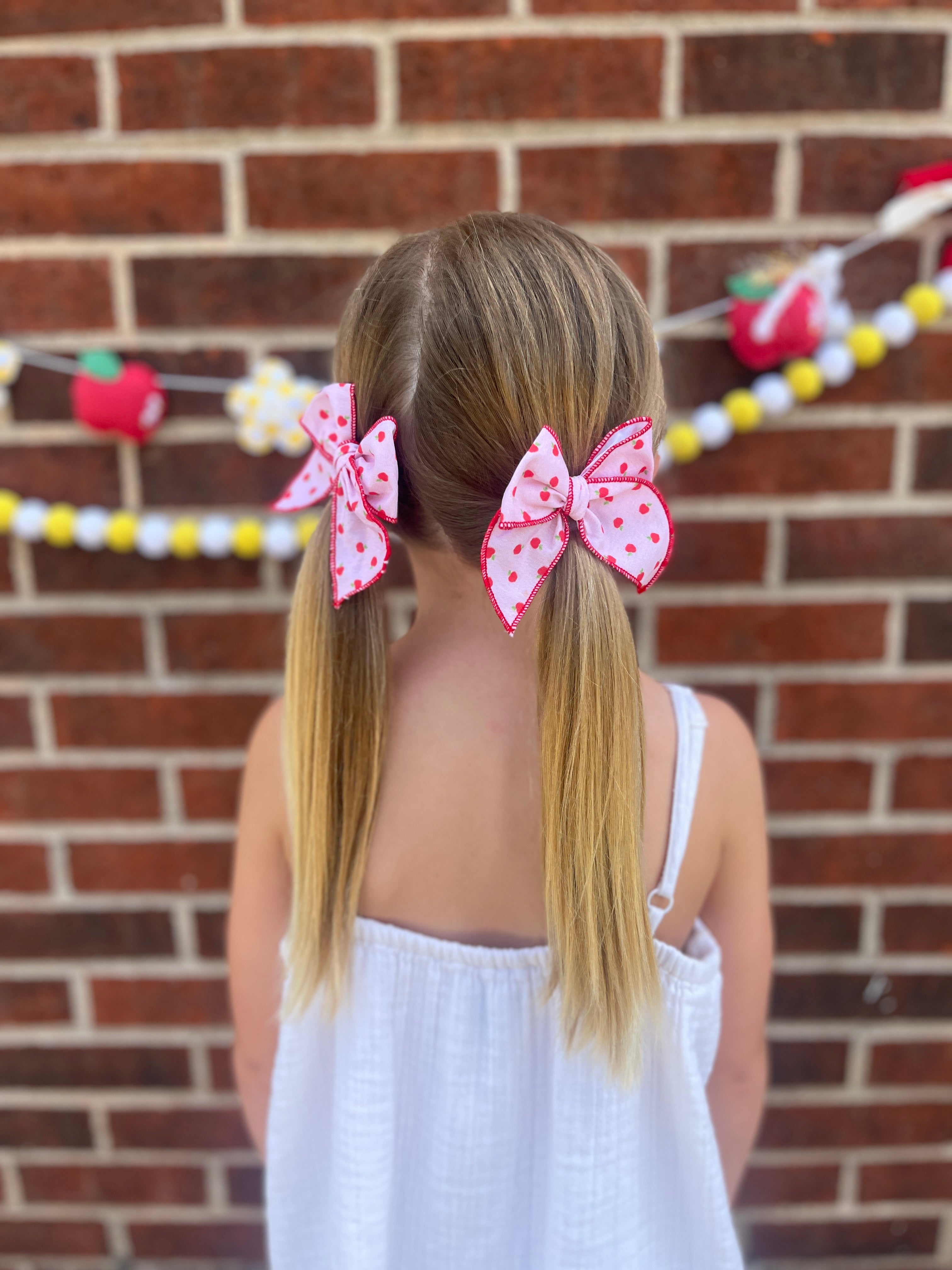 Pink Apple Bow Small Pigtails