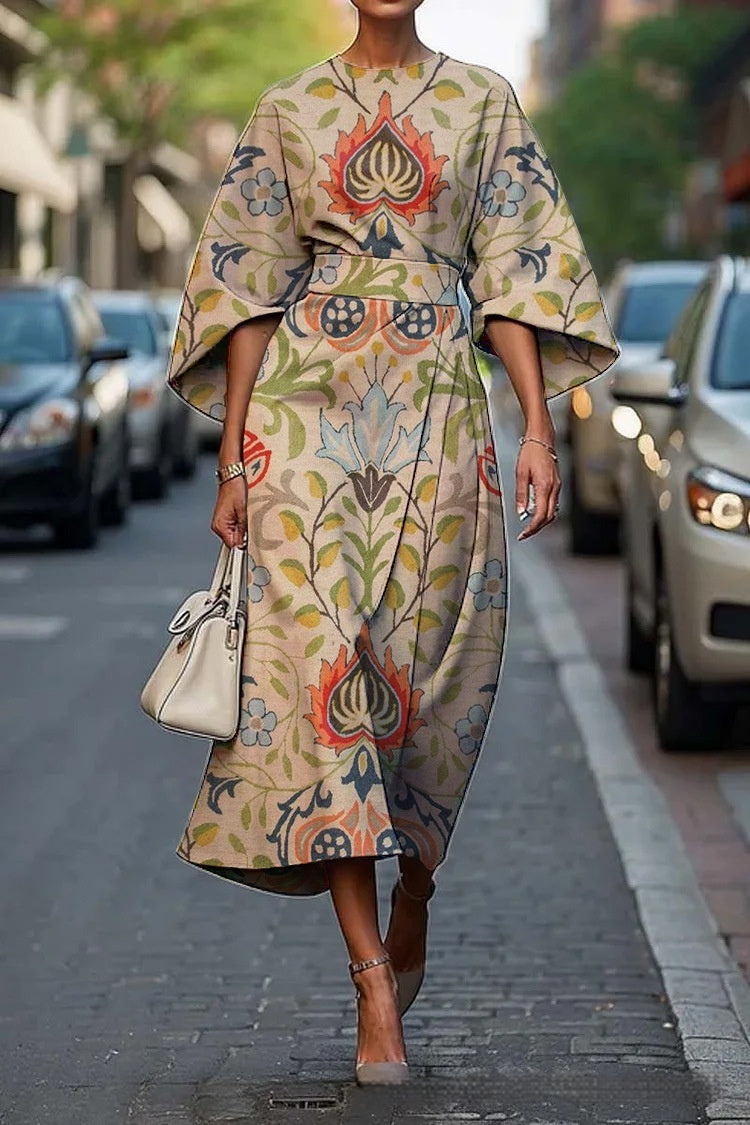 Geometric Print Batwing Sleeve Flowy Maxi Dress – 12 Styles, XS–XXXL Style2