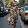 Geometric Print Batwing Sleeve Flowy Maxi Dress – 12 Styles, XS–XXXL Black