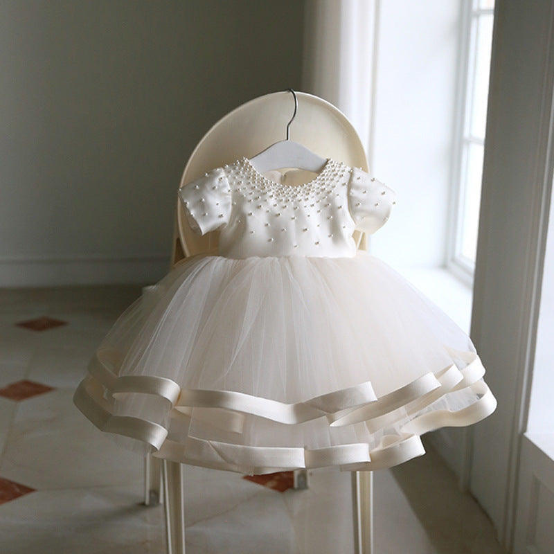 Spring Children Puffy Gauze Princess Dress White