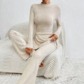 Women’s Ribbed V‑Neck Top & Pants Set Apricot