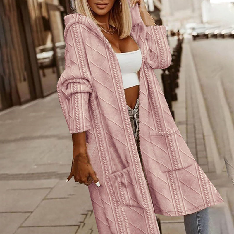 Women's Textured Hooded Longline Jacket Pink
