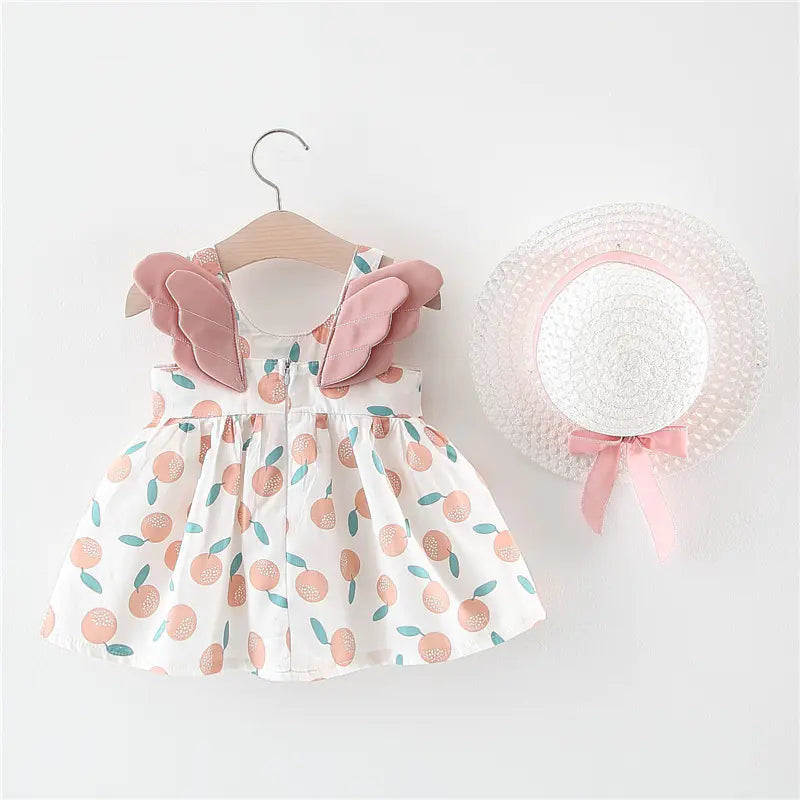 Summer Big Dot Wings Princess Dress with Hat Apple Powder 100
