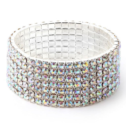 7 Row Stretch Rhinestone Bracelet Gold Crystal Sparkle One Silver-AB
