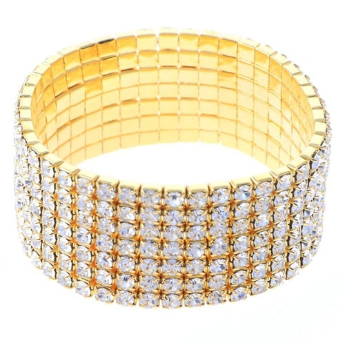 7 Row Stretch Rhinestone Bracelet Gold Crystal Sparkle One Rose Gold-Clear