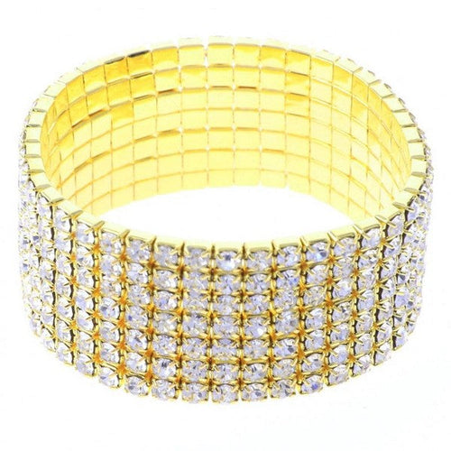 7 Row Stretch Rhinestone Bracelet Gold Crystal Sparkle One Gold-Clear