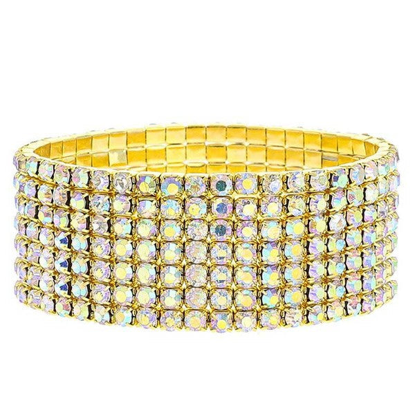 7 Row Stretch Rhinestone Bracelet Gold Crystal Sparkle