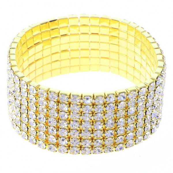 7 Row Stretch Rhinestone Bracelet Gold Crystal Sparkle