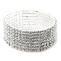 7 Row Stretch Rhinestone Bracelet Gold Crystal Sparkle One Silver-Clear