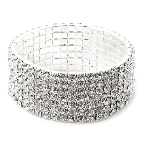 7 Row Stretch Rhinestone Bracelet Gold Crystal Sparkle One Silver-Clear