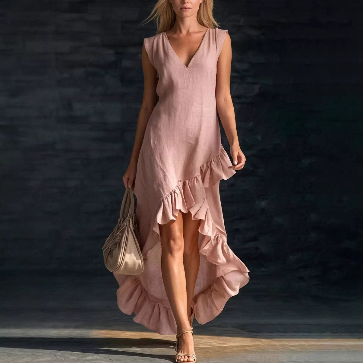 Cotton Long Sleeveless Casual Dress for Women Pink