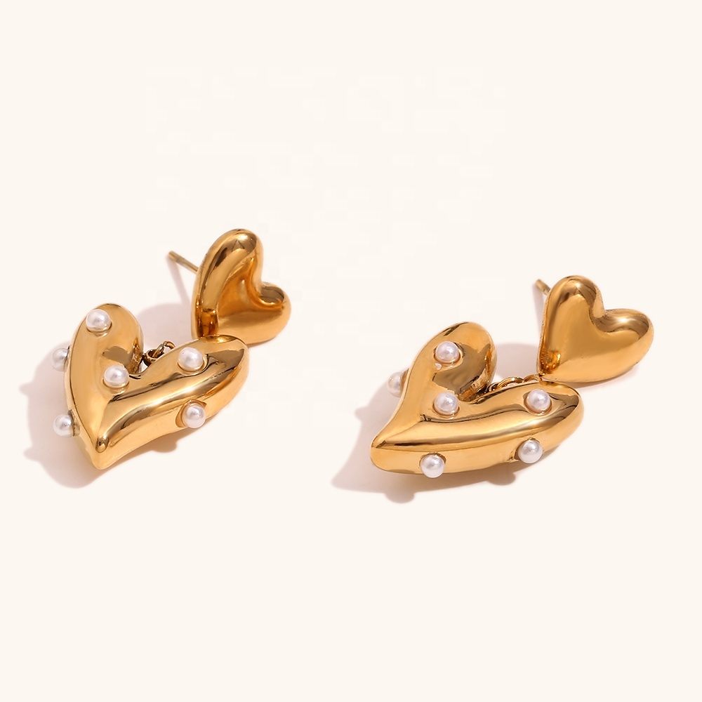 Pearl Heart Earrings - Stainless Steel