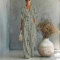 Women's Waist-Cinched V-Neck Printed Wide-Leg Jumpsuit 1color