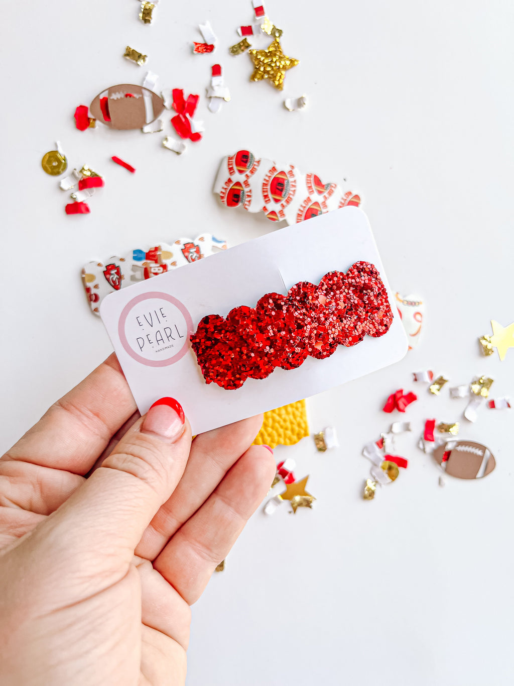 Kansas City Single Snap Clip Red Glitter