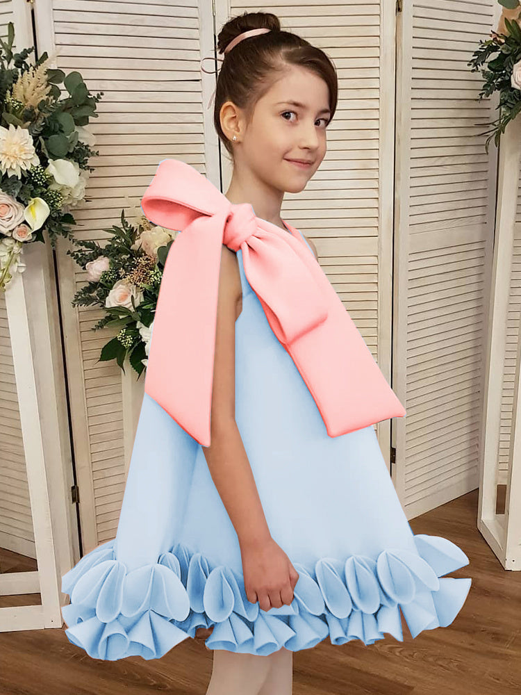 Bowknot Princess Dress Celebrity Children's Wear Light Blue