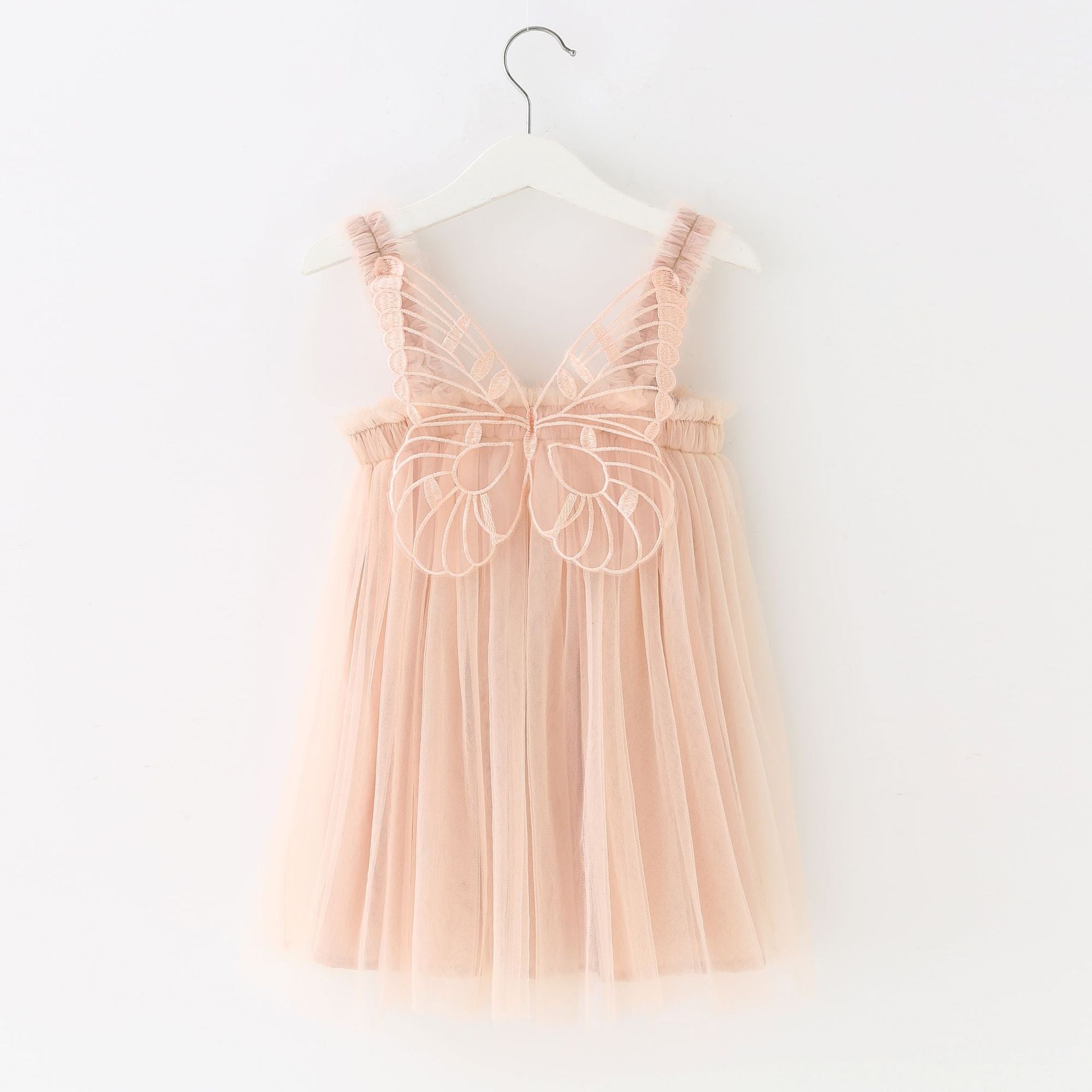 Children's Mesh Dress Sling Birthday Dress Pettiskirt Three-dimensional Angel Wings Fairy Fashionable Skirt Champagne 202