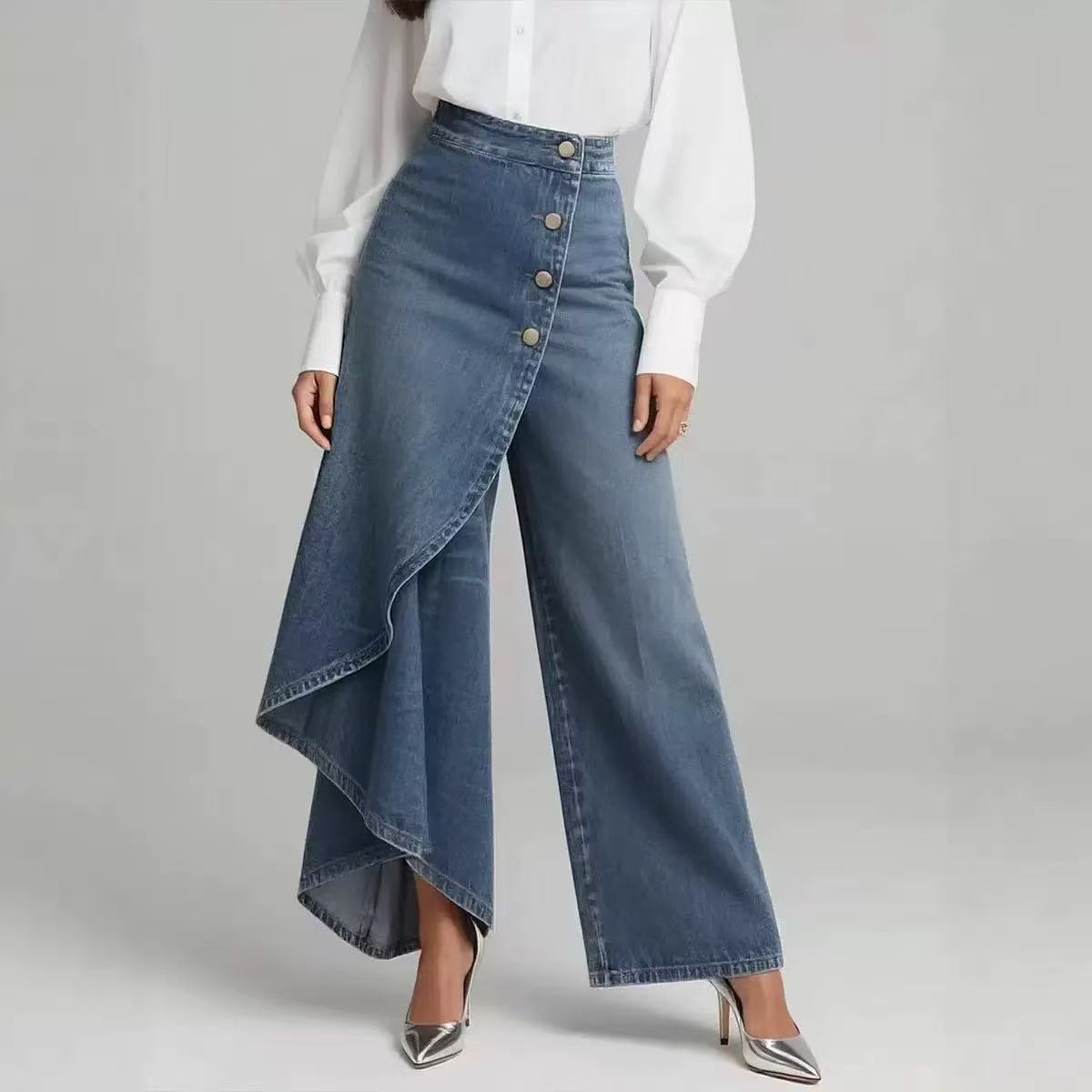 Women's Washed Denim Skort with Button Closure Light Blue