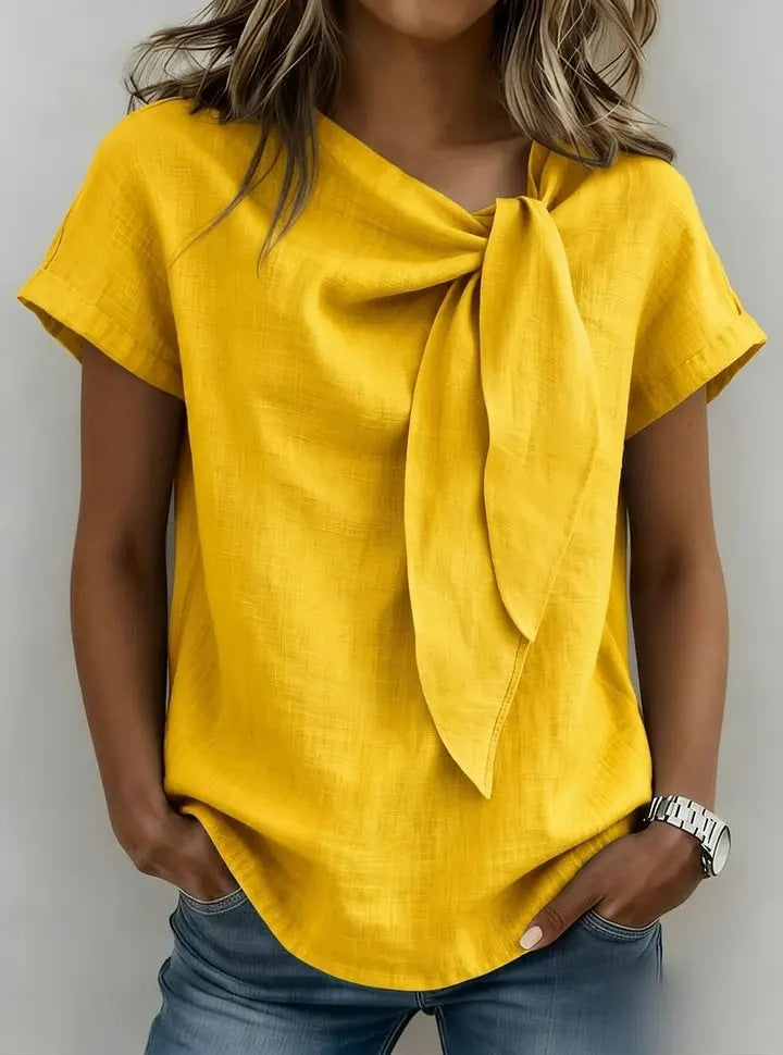 Women's Loose-Fit Short Sleeve Casual Pullover T-Shirt Yellow