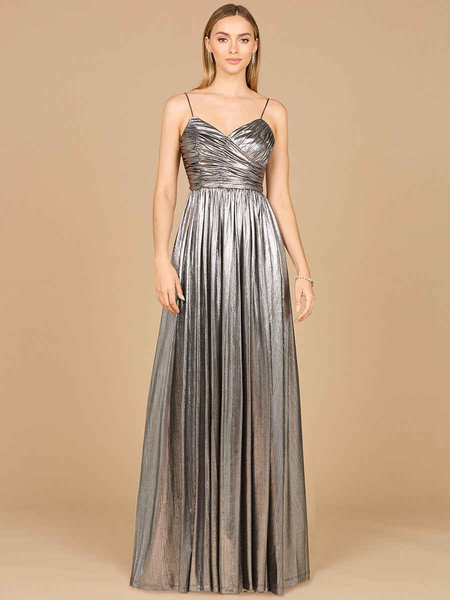High Slit Metallic Jersey Dress Platinum