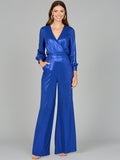 Metallic Shimmer Jumpsuit with Pockets - OUTLET Blue