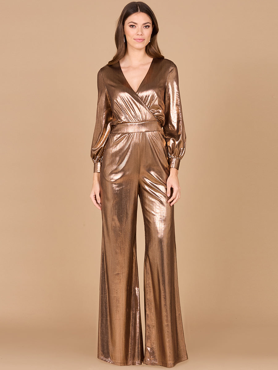 Metallic Shimmer Jumpsuit with Pockets - OUTLET Bronze