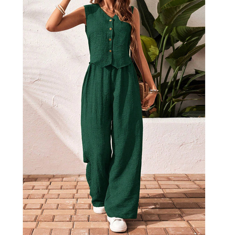 Women’s crop vest blazer wide leg pants set Dark Green