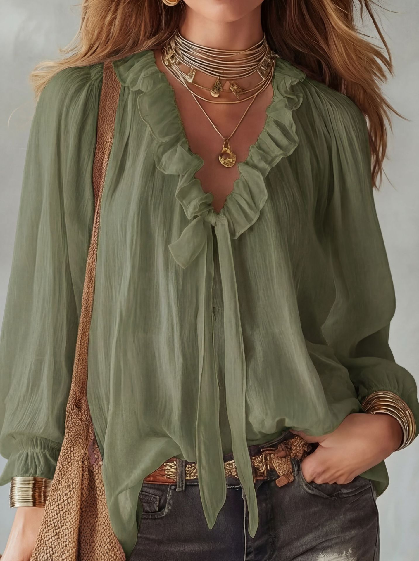 V-Neck Loose-Fit Shirt Top – No-Iron, 8 Colors Yellow Green