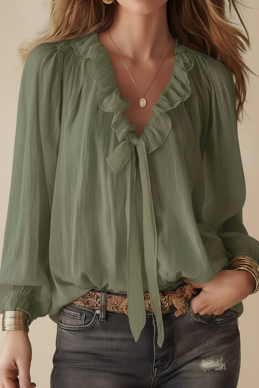 V-Neck Loose-Fit Shirt Top – No-Iron, 8 Colors Yellow Green