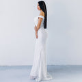 Women Clothing Dress Sexy Sequined Tube Top Mopping Banquet Party Evening Dress Fishtail Dress Prom Formal Gown XL White