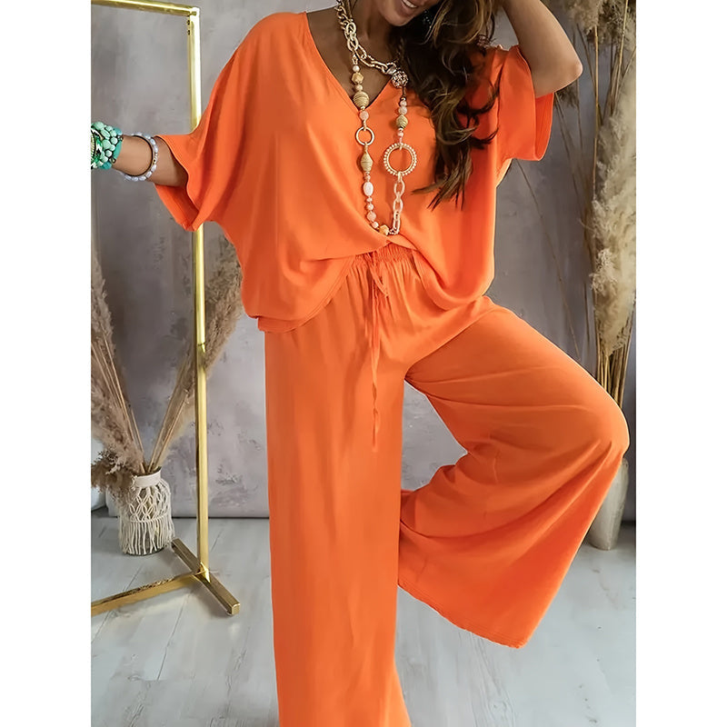 Women’s Lounge Set with Wide Leg Pant Orange