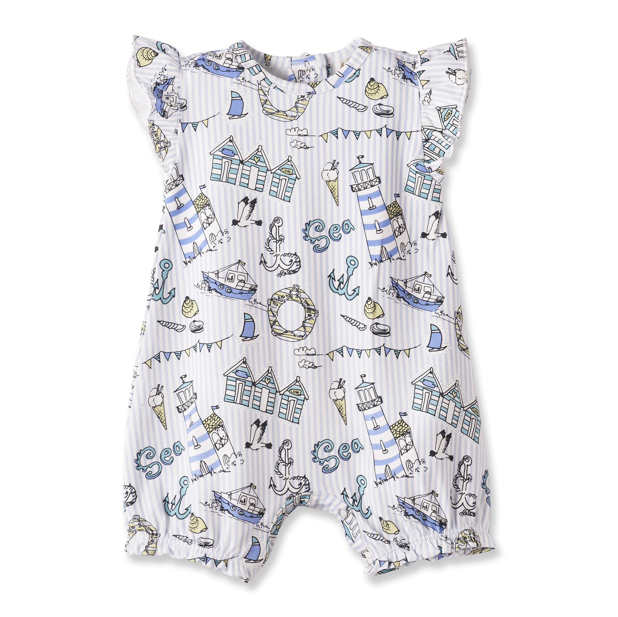 Seashore Bubble Romper – Bamboo Baby Girl Outfit 12-18M