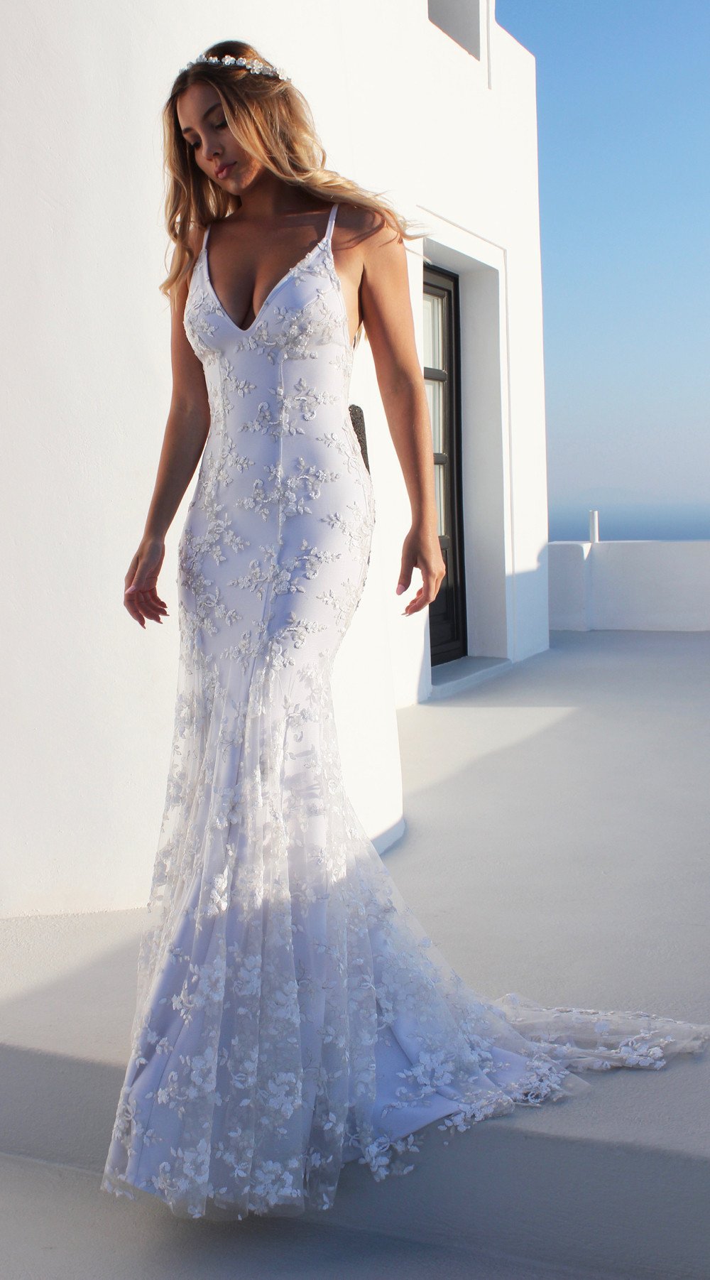 Women Sexy V neck White Cami Maxi Dress White