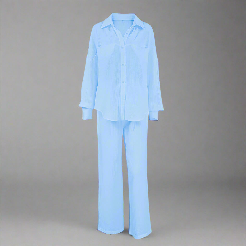 Women's Casual Solid Color Lounge Set Blue