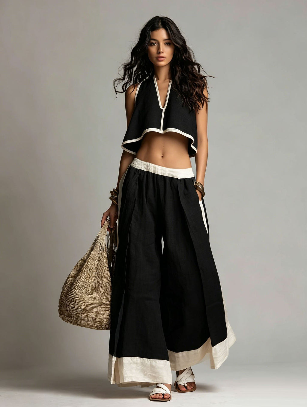Sleeveless V-Neck Two-Piece Set – Solid Color Lounge & Casual Outfit Black