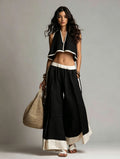 Sleeveless V-Neck Two-Piece Set – Solid Color Lounge & Casual Outfit Black