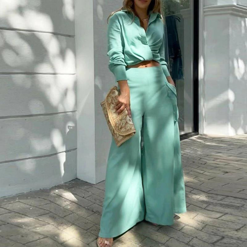 Women's Plus Size Wide Leg Elegant Pant Set Green