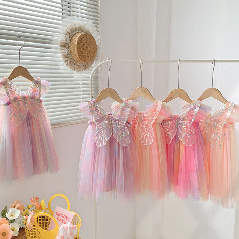 Rainbow Wings Mesh Girl Dress