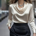 Elegant Satin Blouse - Women's Versatile Long Sleeve Shirt Apricot
