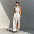 Sleeveless Elegant Slim-Fit Pure White Dress White