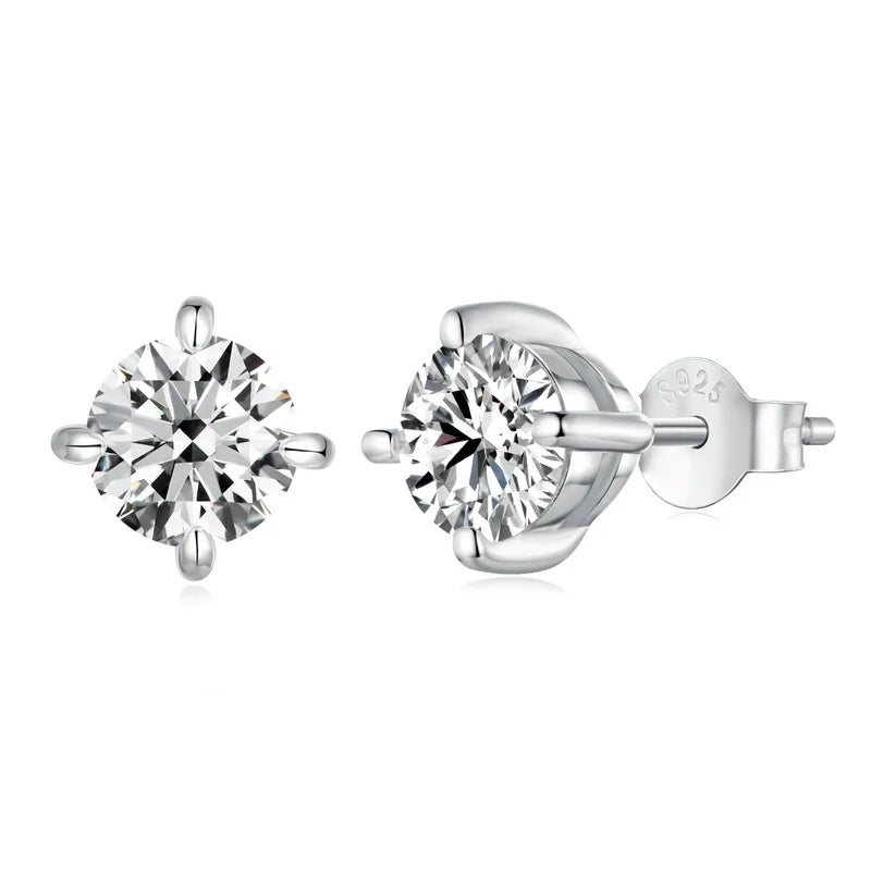 925 Sterling Silver Moissanite Stud Earrings VVS1 Lab Diamond Gift Unisex Party silver- 1.0ct each