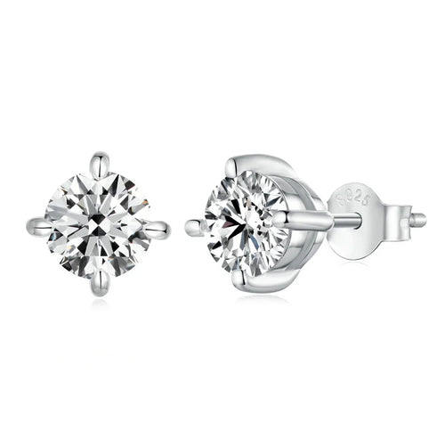 925 Sterling Silver Moissanite Stud Earrings VVS1 Lab Diamond Gift Unisex Party silver- 1.0ct each