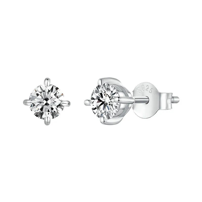 925 Sterling Silver Moissanite Stud Earrings VVS1 Lab Diamond Gift Unisex Party silver- 0.5ct each